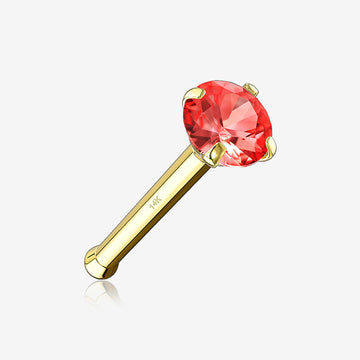 14 Karat Gold Prong Set Gem Top Nose Stud Ring-Red